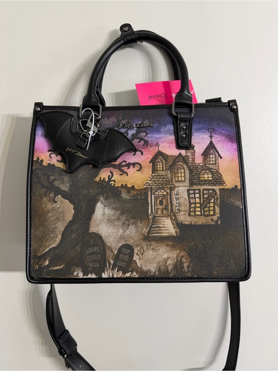Betsey Johnson Handbags - NWT Betsey Johnson Haunted House Tote Bag Halloween Satchel Purse with Bat Charm
